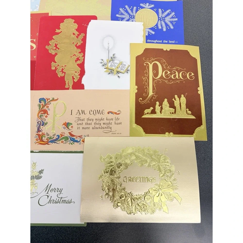 Vintage Christmas Cards Fronts Metallic Gold Decoupage Scrapbooking Crafts 40+